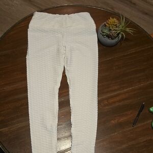 Kids White Textured Leggings